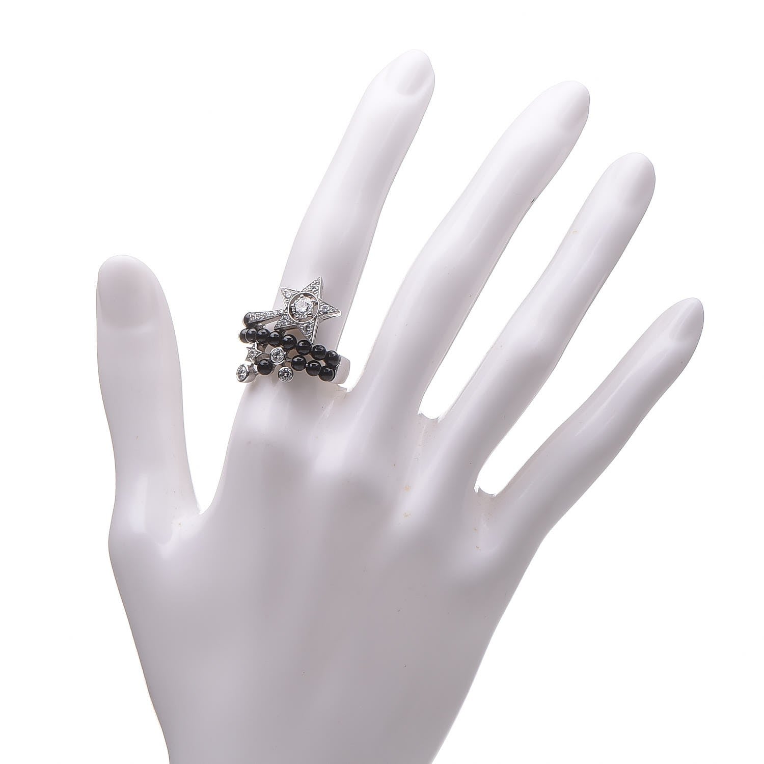 Chanel 18K White Gold Diamond Black Spinel Comete Ring 52 6 2 of 8