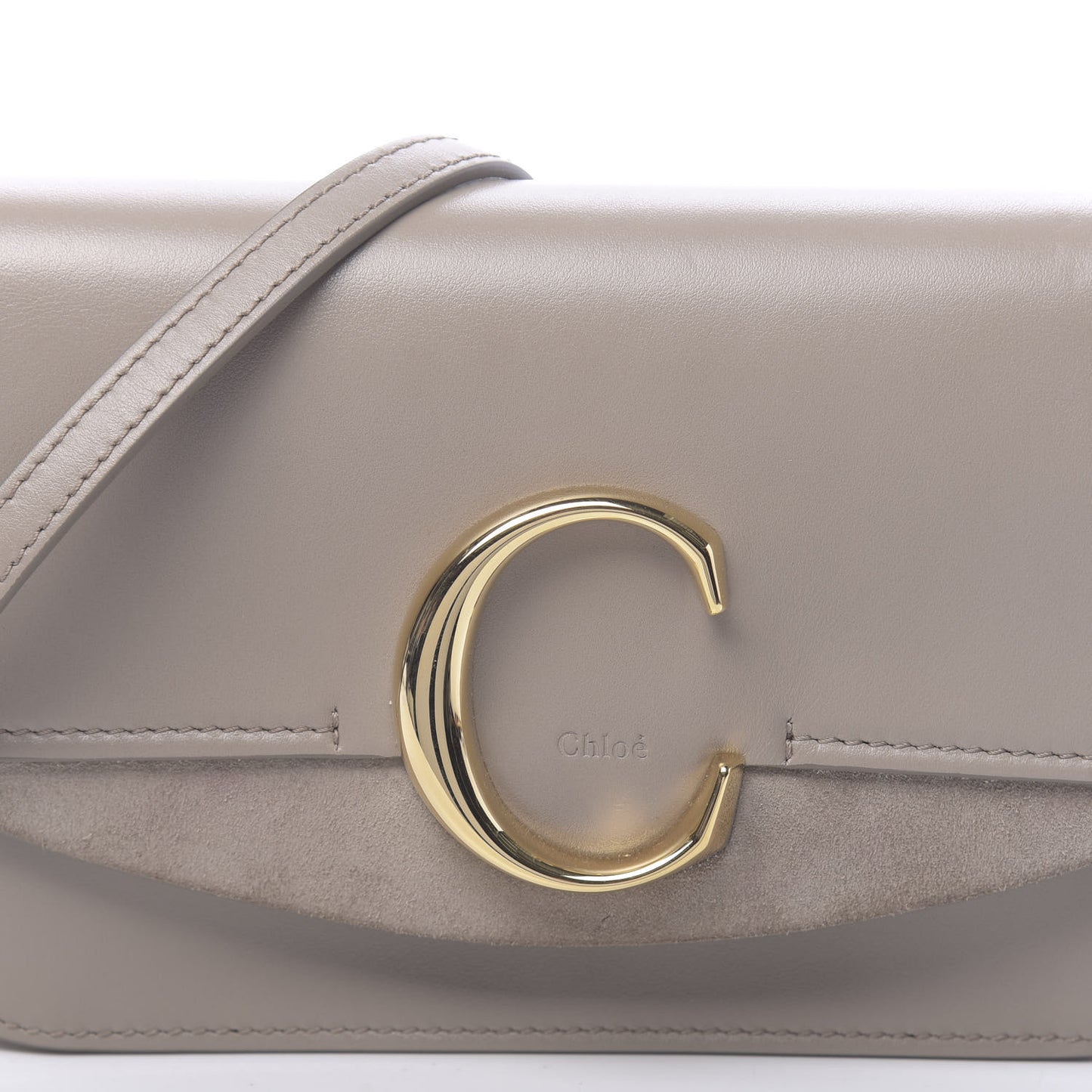 Calfskin Suede C Clutch With Chain Motty Grey