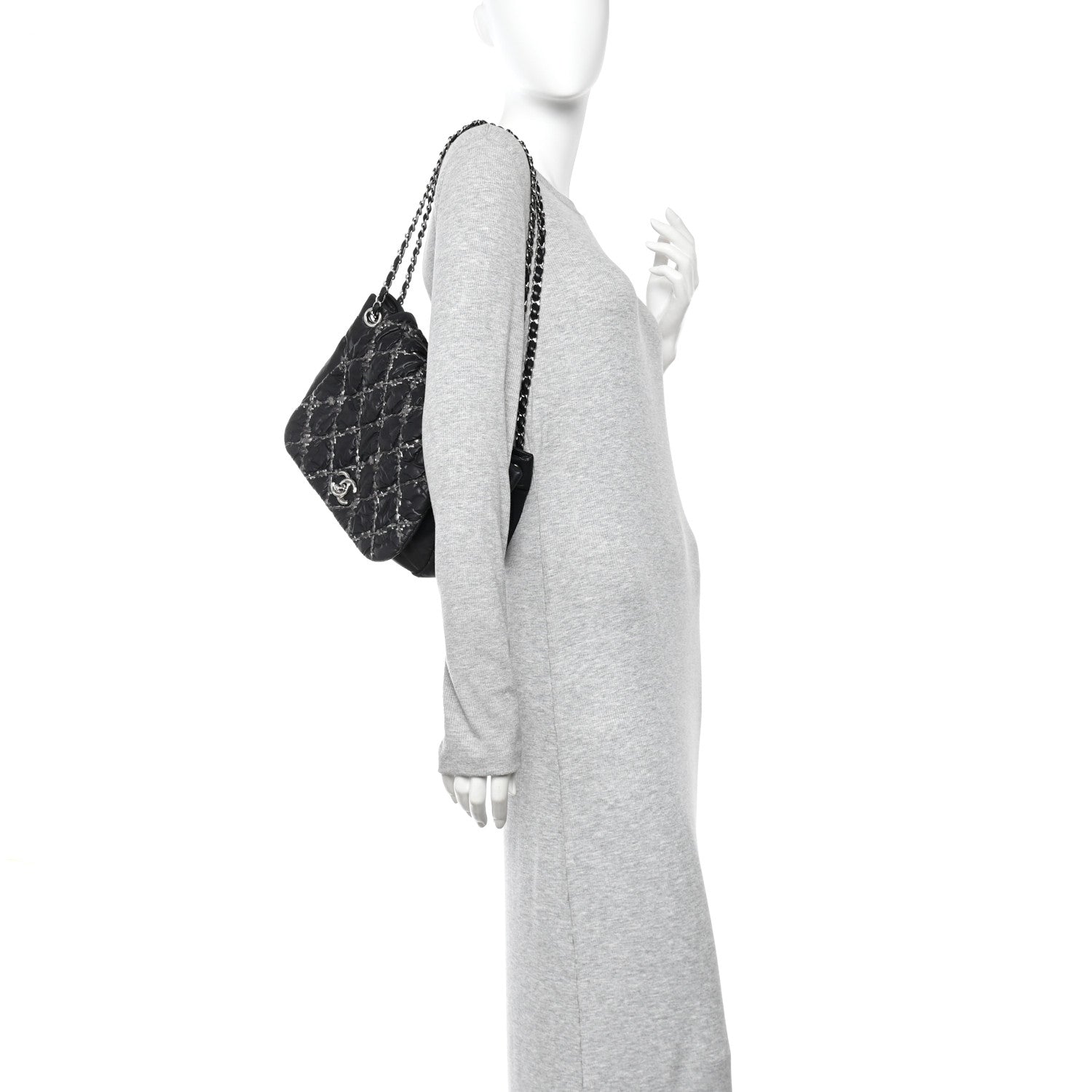 Chanel Nylon Quilted Tweed Stitch Bubble Flap Black 2 of 12