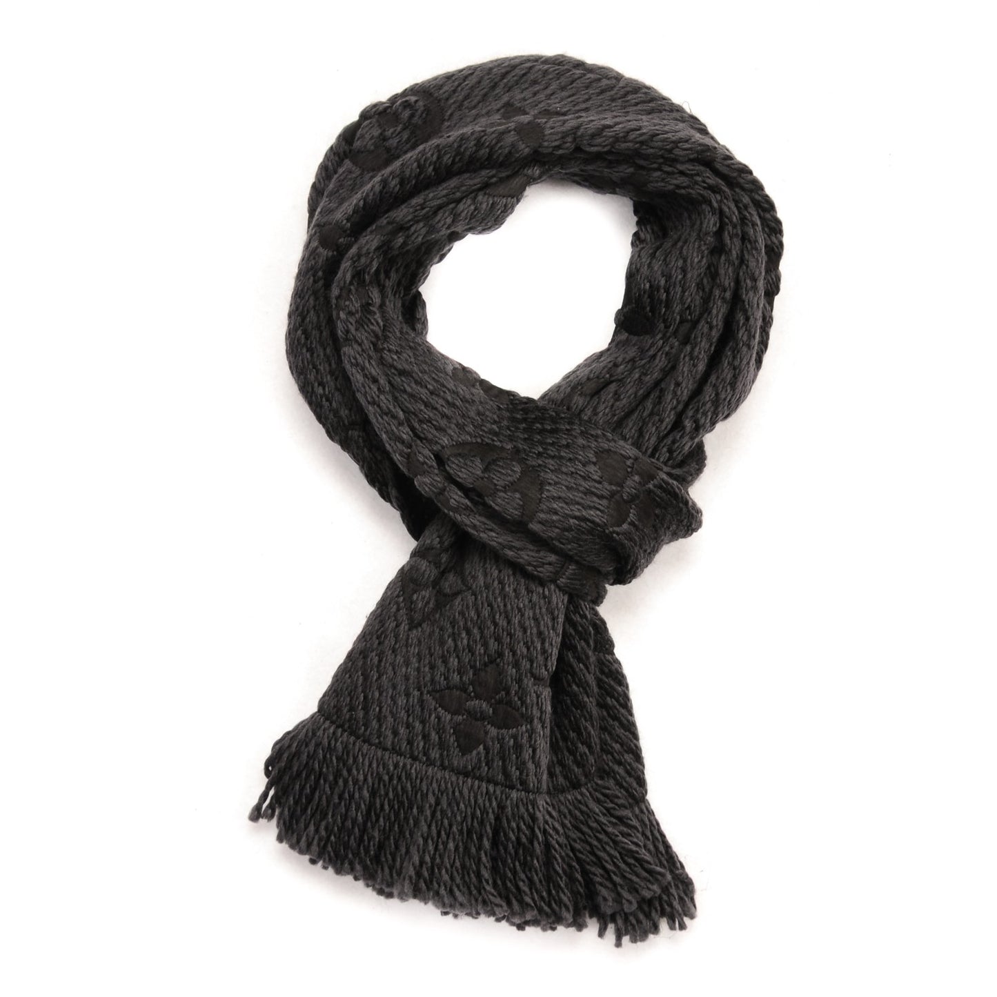Wool Silk Logomania Scarf Charcoal Grey
