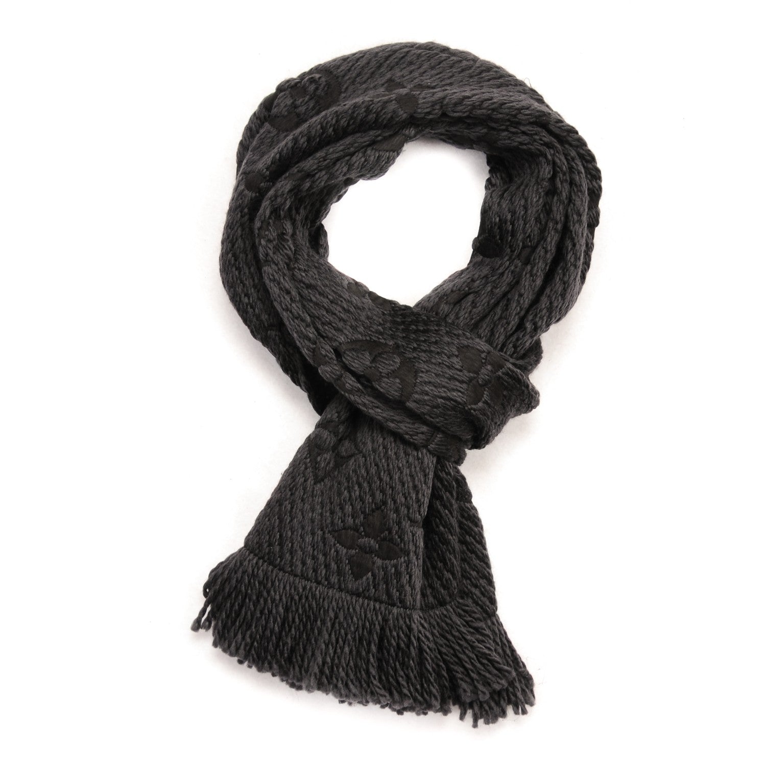 Louis Vuitton Wool Silk Logomania Scarf Charcoal Grey 1 of 4