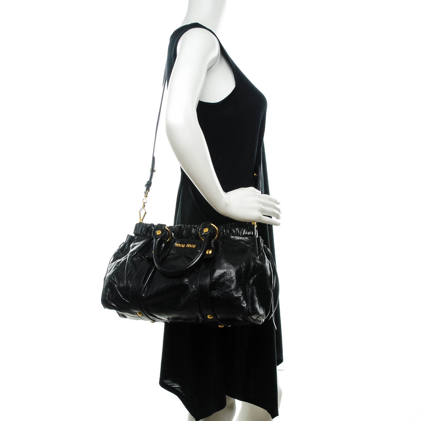 Vitello Lux Gathered Tote Nero Black