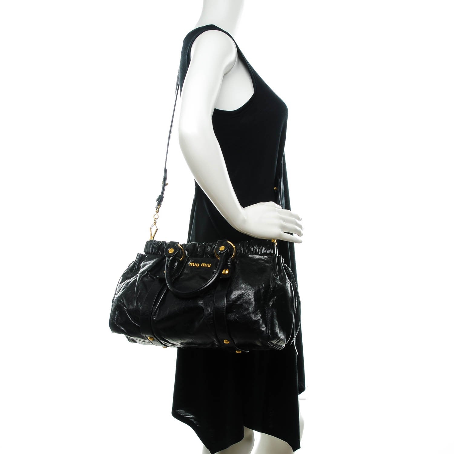 Miu Miu Vitello Lux Gathered Tote Nero Black 2 of 8