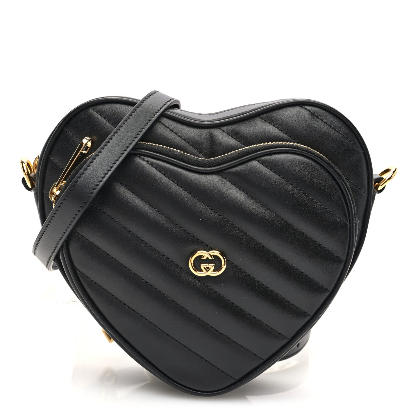 Calfskin Matelasse Diagonal Mini Interlocking G Heart Shoulder Bag Black