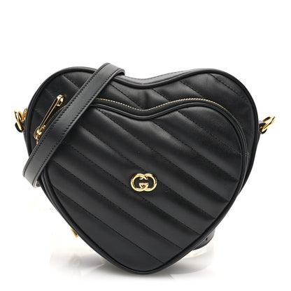 Gucci Calfskin Matelasse Diagonal Mini Interlocking G Heart Shoulder Bag Black 1 of 10