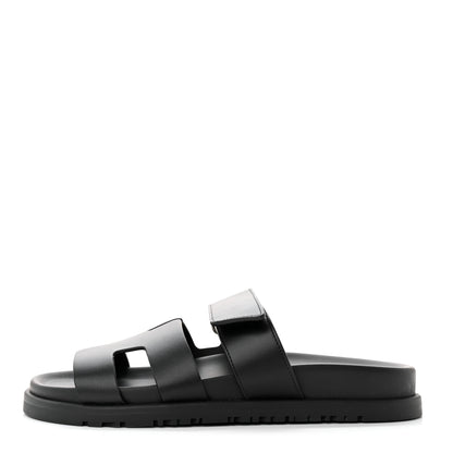 Hermes Calfskin Womens Chypre Sandals 35.5 Black 1 of 8