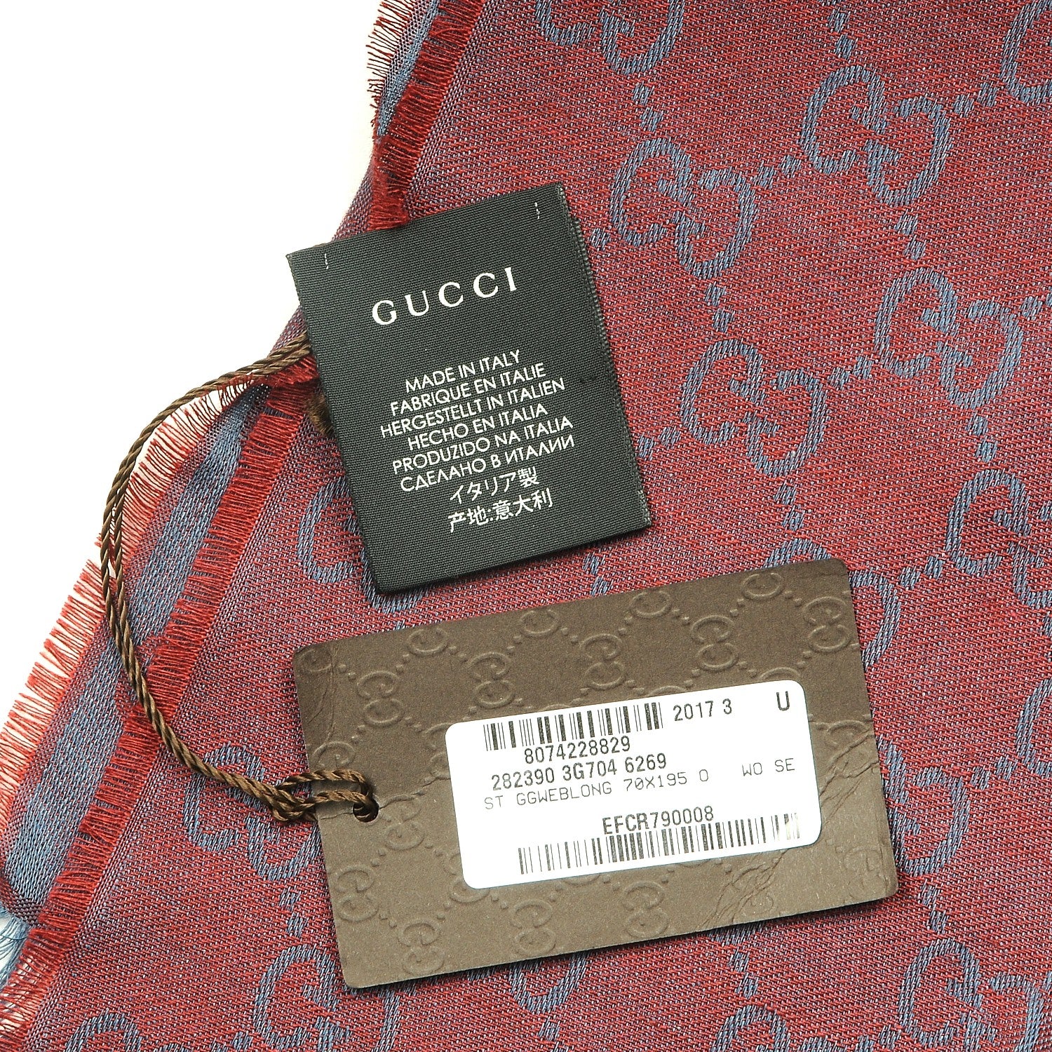 Gucci Wool Silk GG Monogram GGWeblong Fringe Scarf Lacquer Sky Blue 6 of 7
