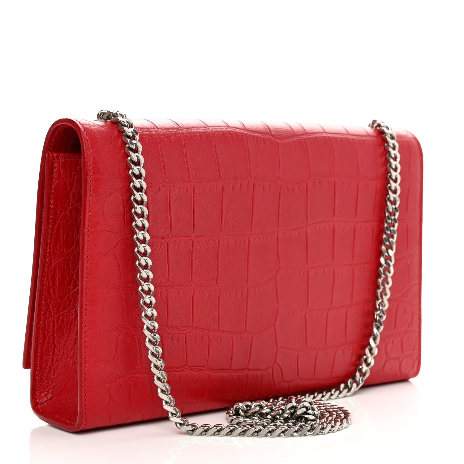 Saint Laurent Calfskin Crocodile Embossed Small Classic Monogram Kate Tassel Satchel Red 3 of 11