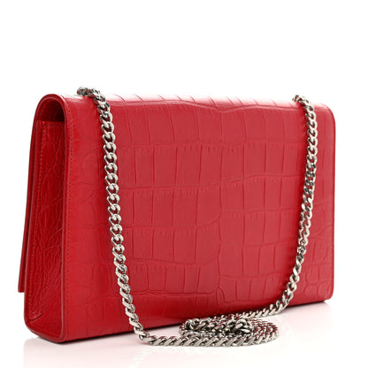 Saint Laurent Calfskin Crocodile Embossed Small Classic Monogram Kate Tassel Satchel Red 3 of 11