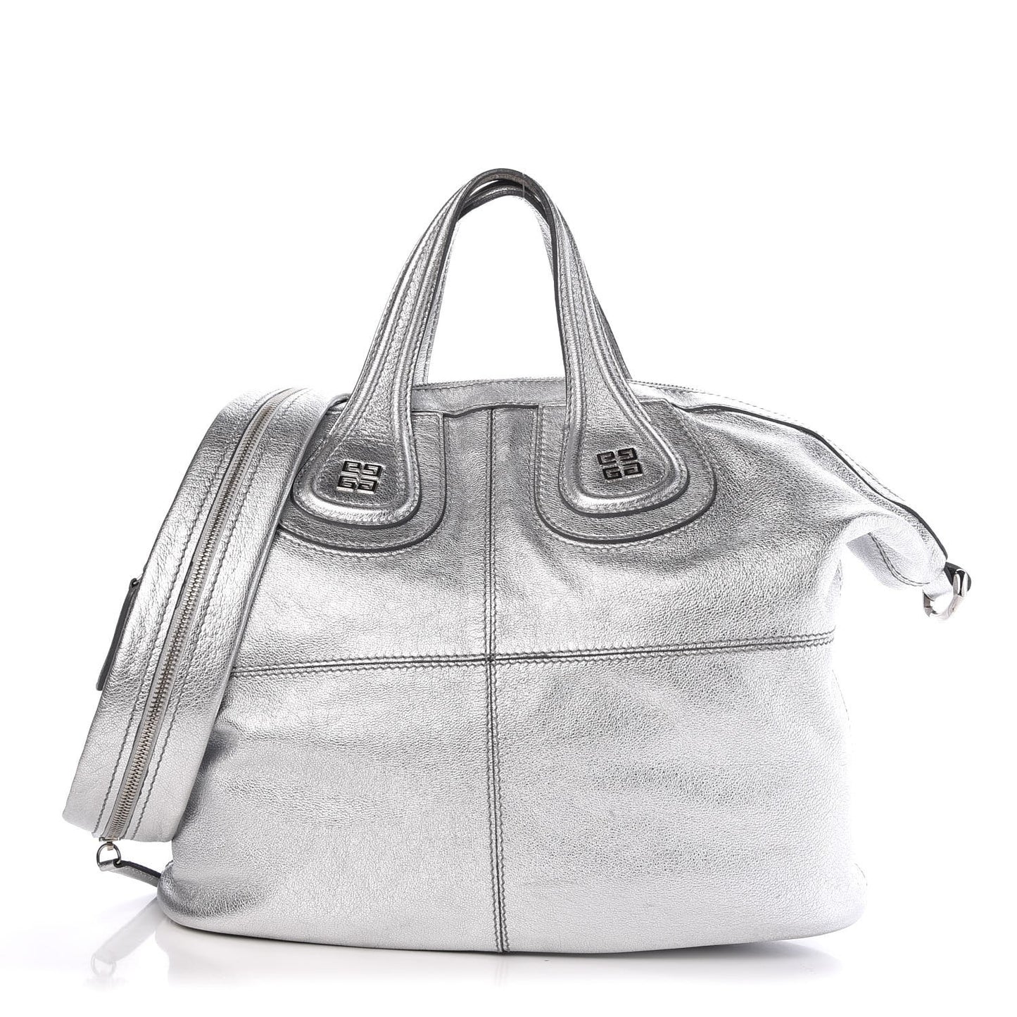 Metallic Calfskin Medium Nightingale Silver