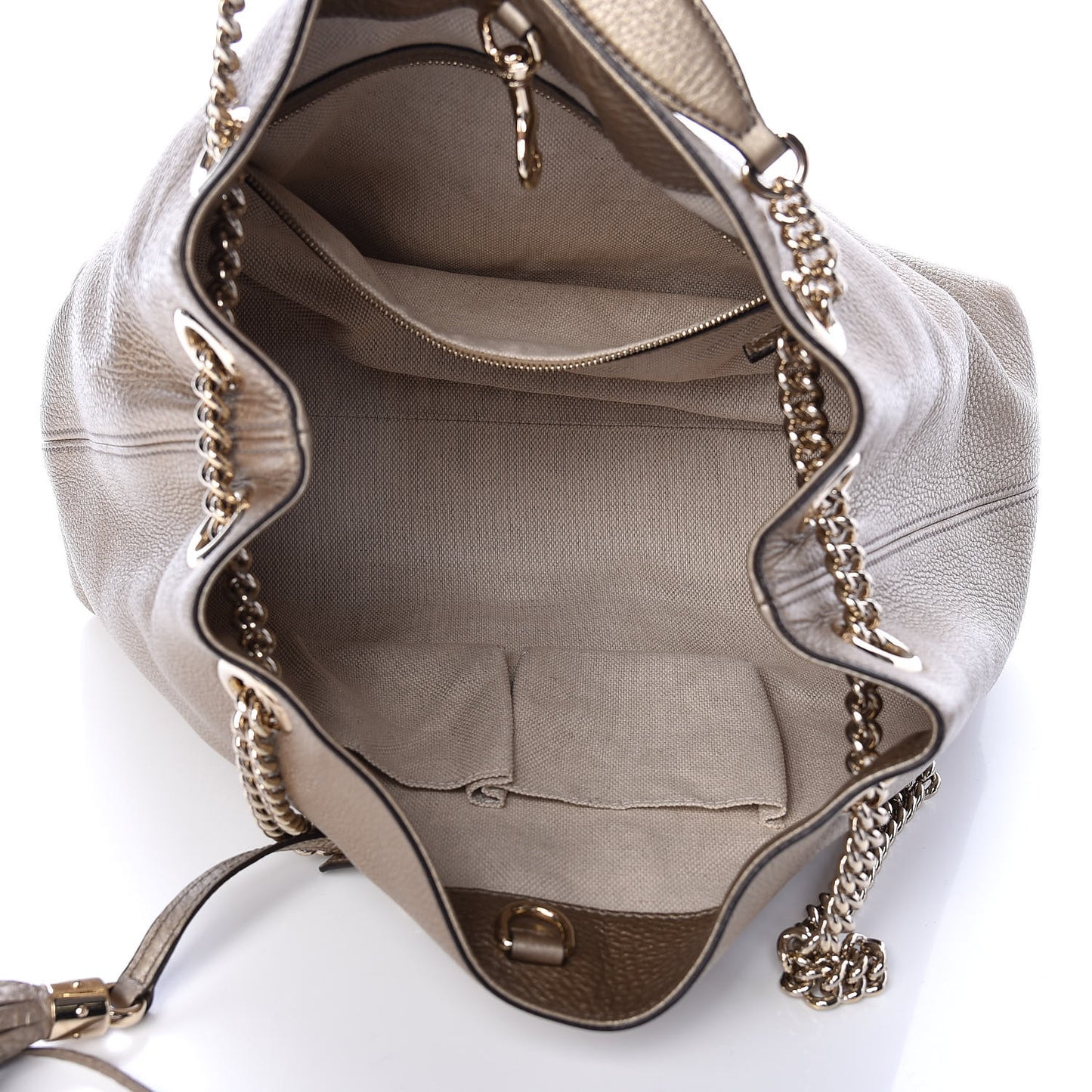 Metallic Pebbled Calfskin Medium Soho Chain Shoulder Bag Golden Beige