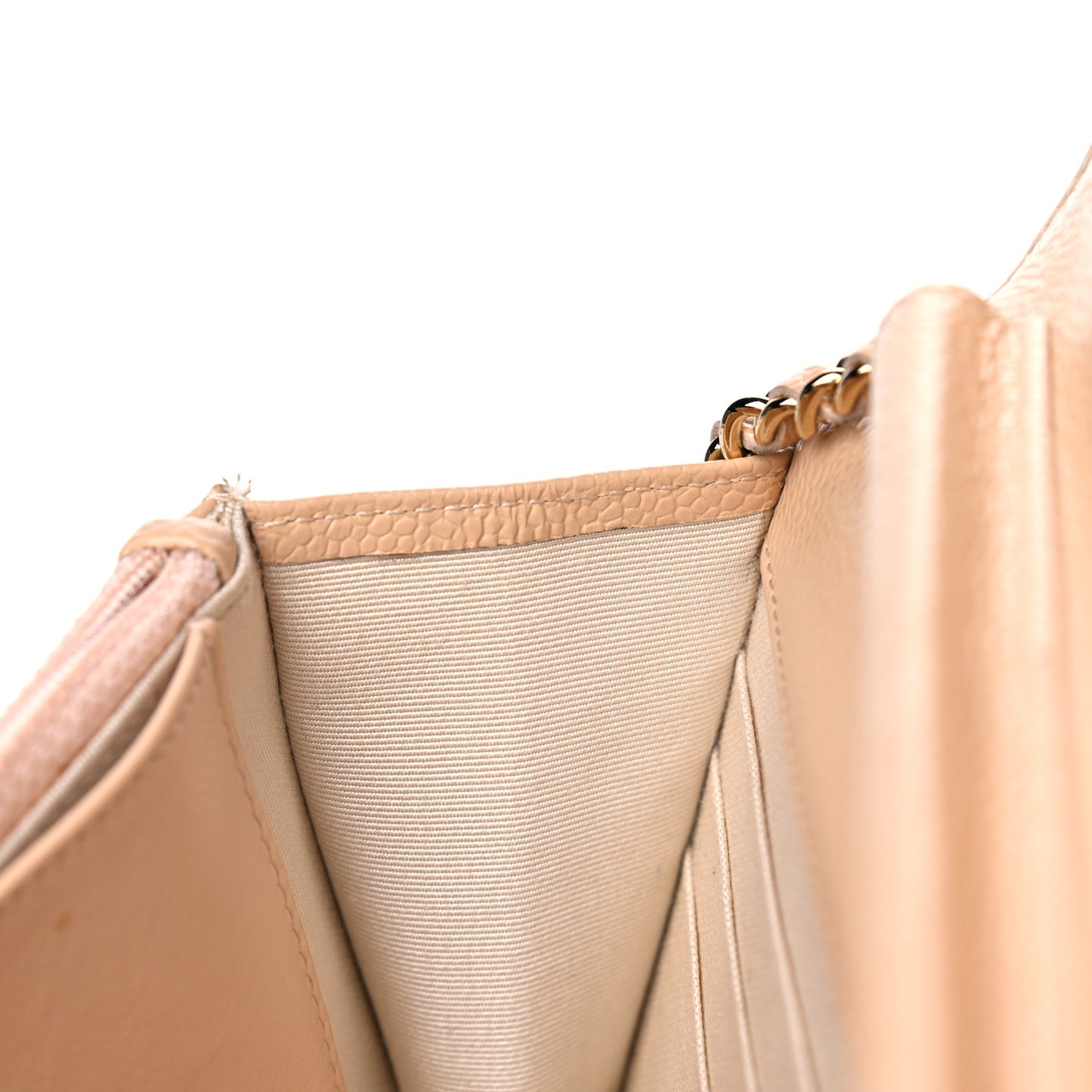 Caviar Quilted Wallet On Chain WOC Beige