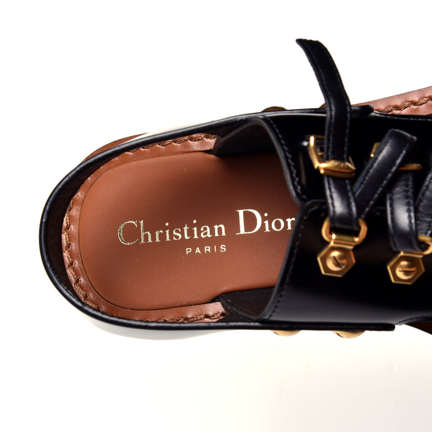 Calfskin D-Trap Flat Sandals 35.5 Black