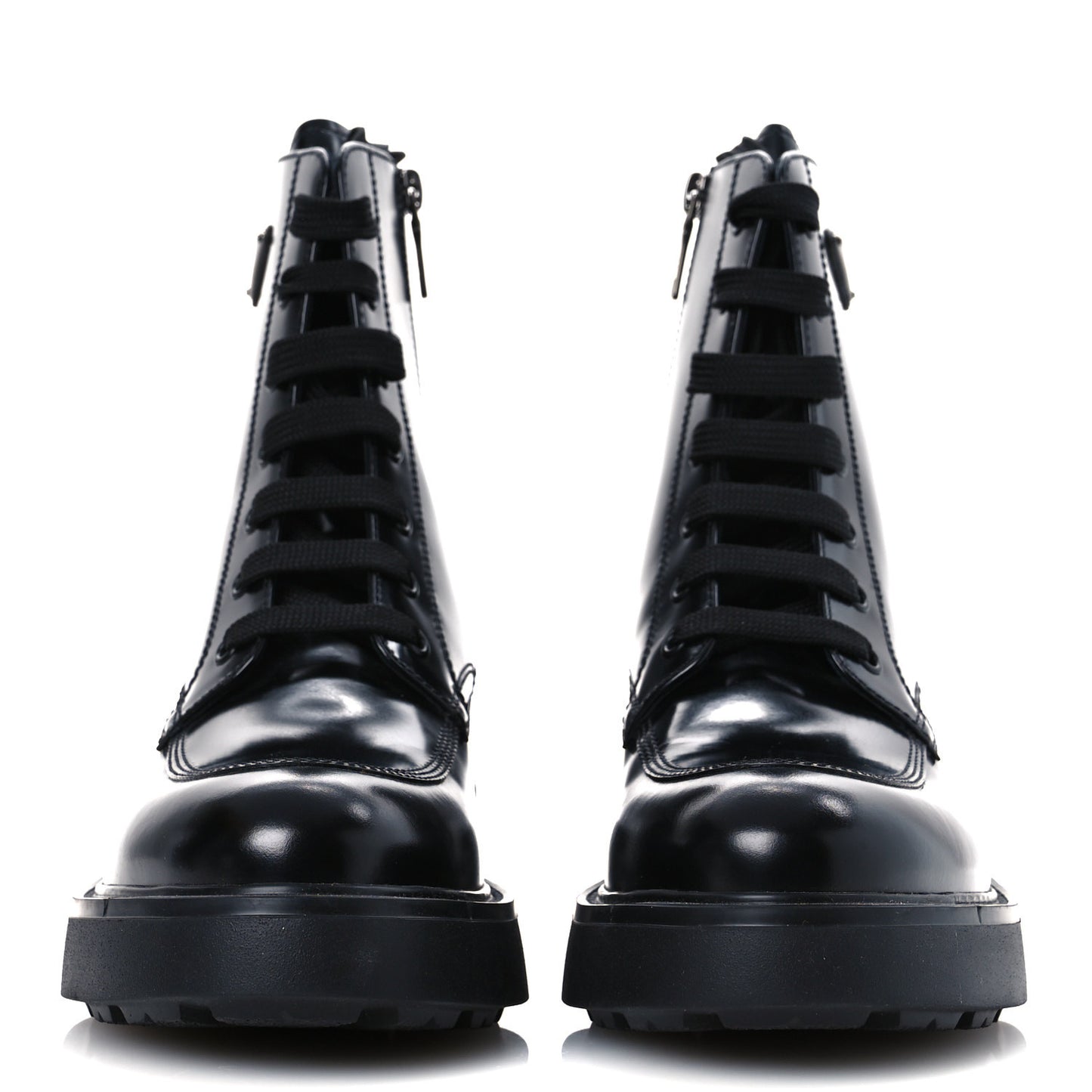Brushed Calfskin Triangle Combat Boots 39.5 Black