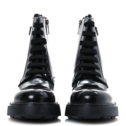 Prada Brushed Calfskin Triangle Combat Boots 39.5 Black 6 of 22
