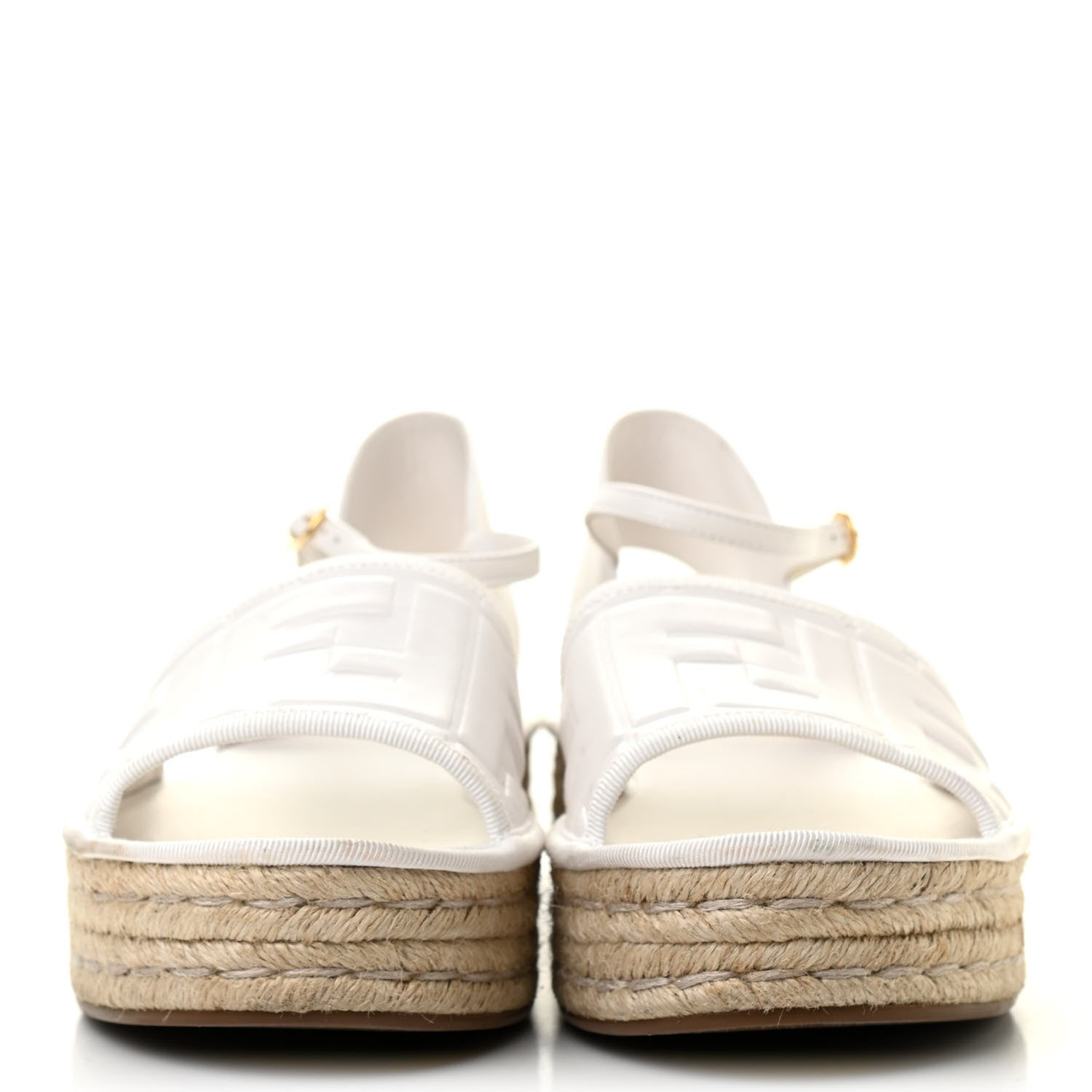 Fendi Nappa FF Embossed Espadrille Platform Sandals 38.5 Snow 2 of 8