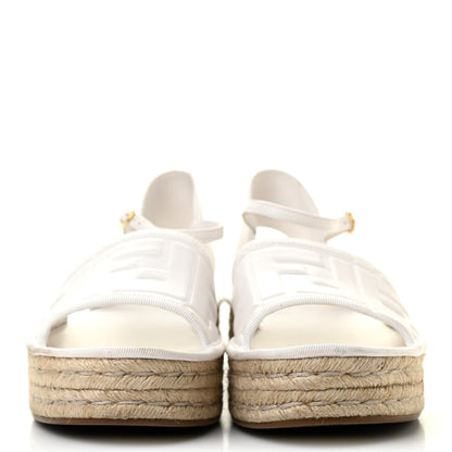 Fendi Nappa FF Embossed Espadrille Platform Sandals 38.5 Snow 2 of 8