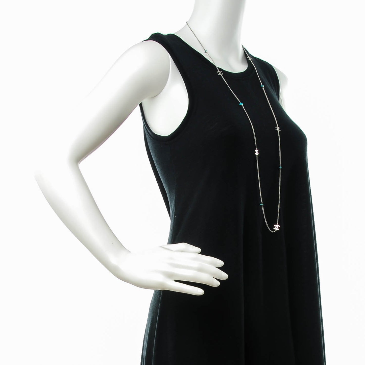 Turquoise CC Long Chain Necklace Silver