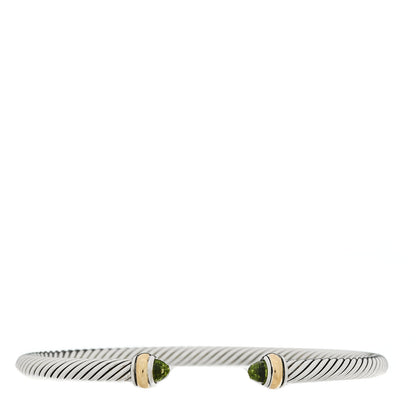David Yurman Sterling Silver 18K Yellow Gold Peridot 4mm Cable Classics Bracelet 1 of 3