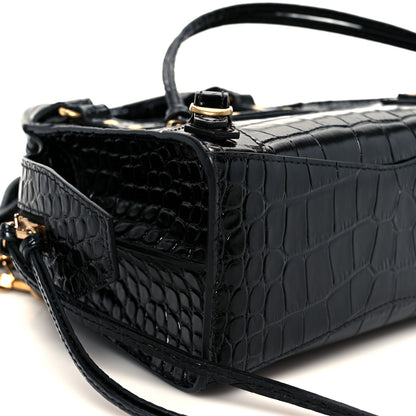 Balenciaga Shiny Supple Calfskin Crocodile Embossed Neo Classic Gold Hardware Mini City Black 10 of 11