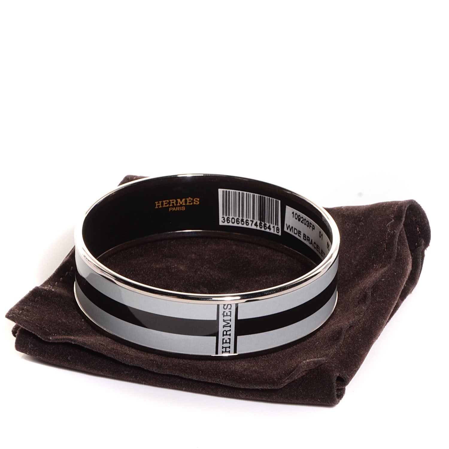 Hermes Enamel Wide Bangle Black Gray 8 of 11