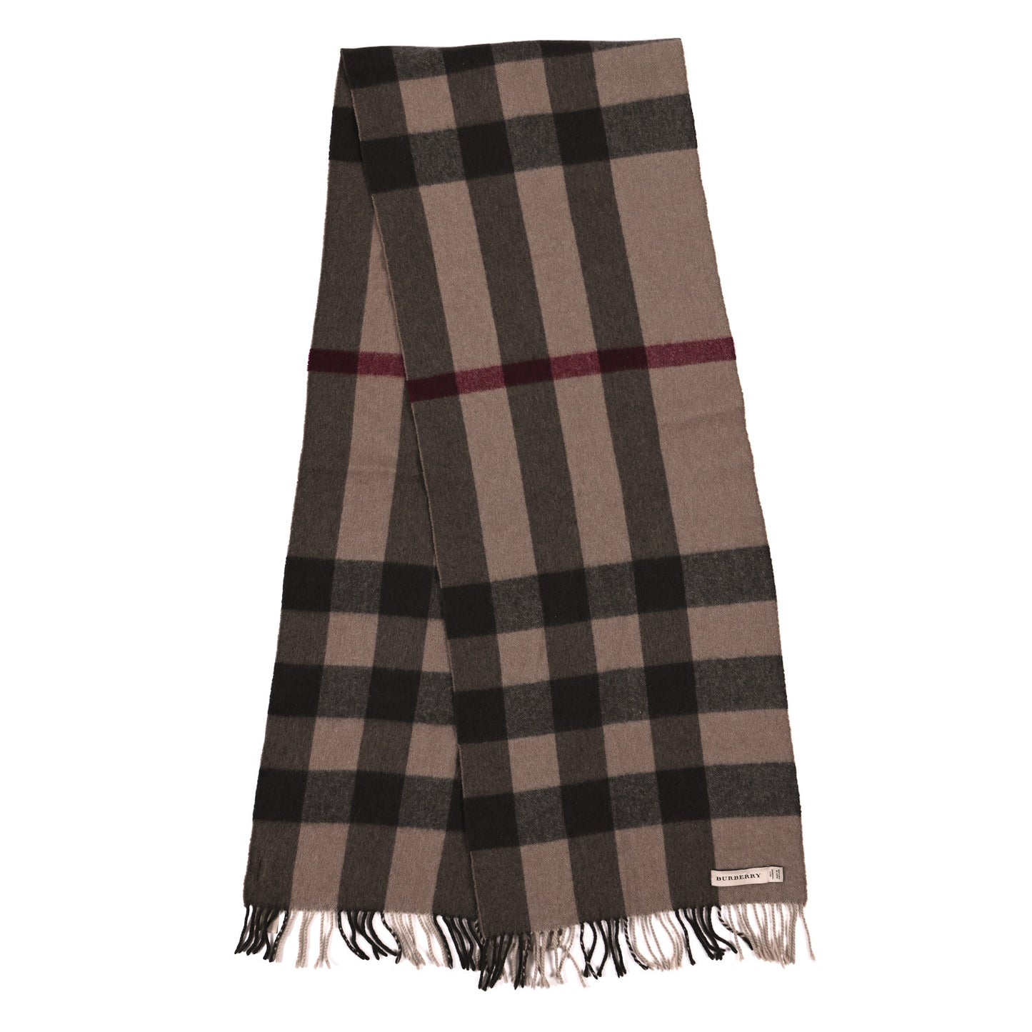 Cashmere Giant Exploded Check Fringe Scarf Camel