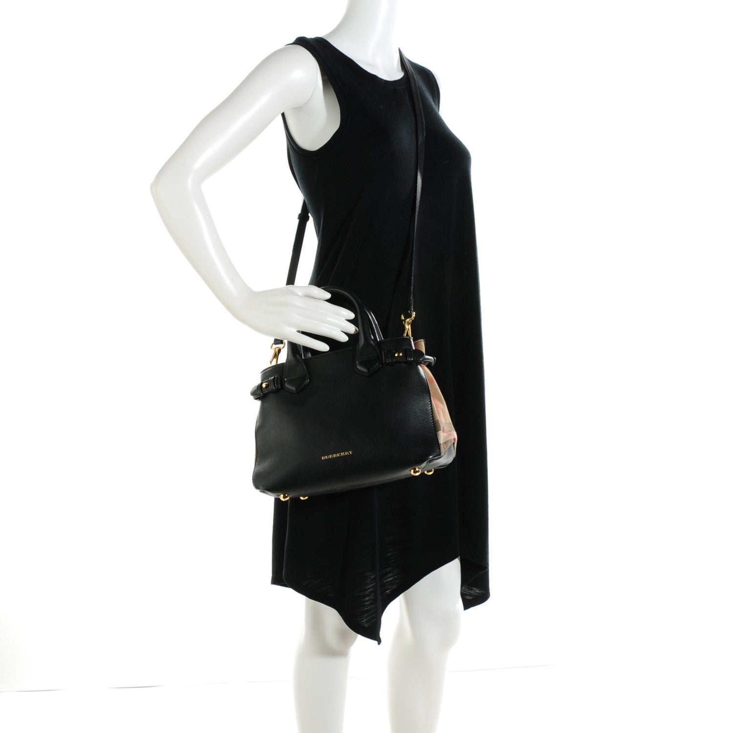 Burberry Calfskin House Check Small Banner Tote Black 2 of 8