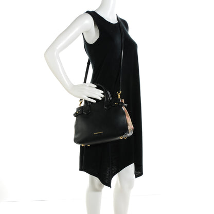 Burberry Calfskin House Check Small Banner Tote Black 2 of 8
