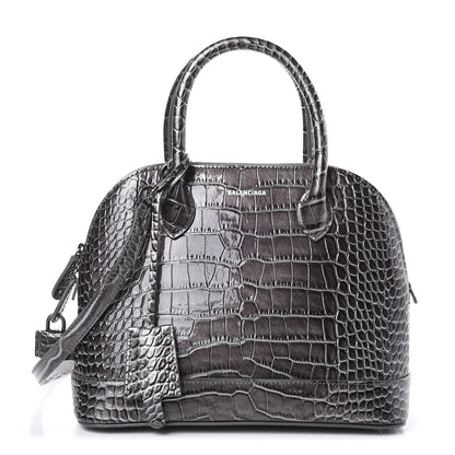 Balenciaga Metallic Calfskin Crocodile Embossed S Ville Top Handle Bag Grey 1 of 12