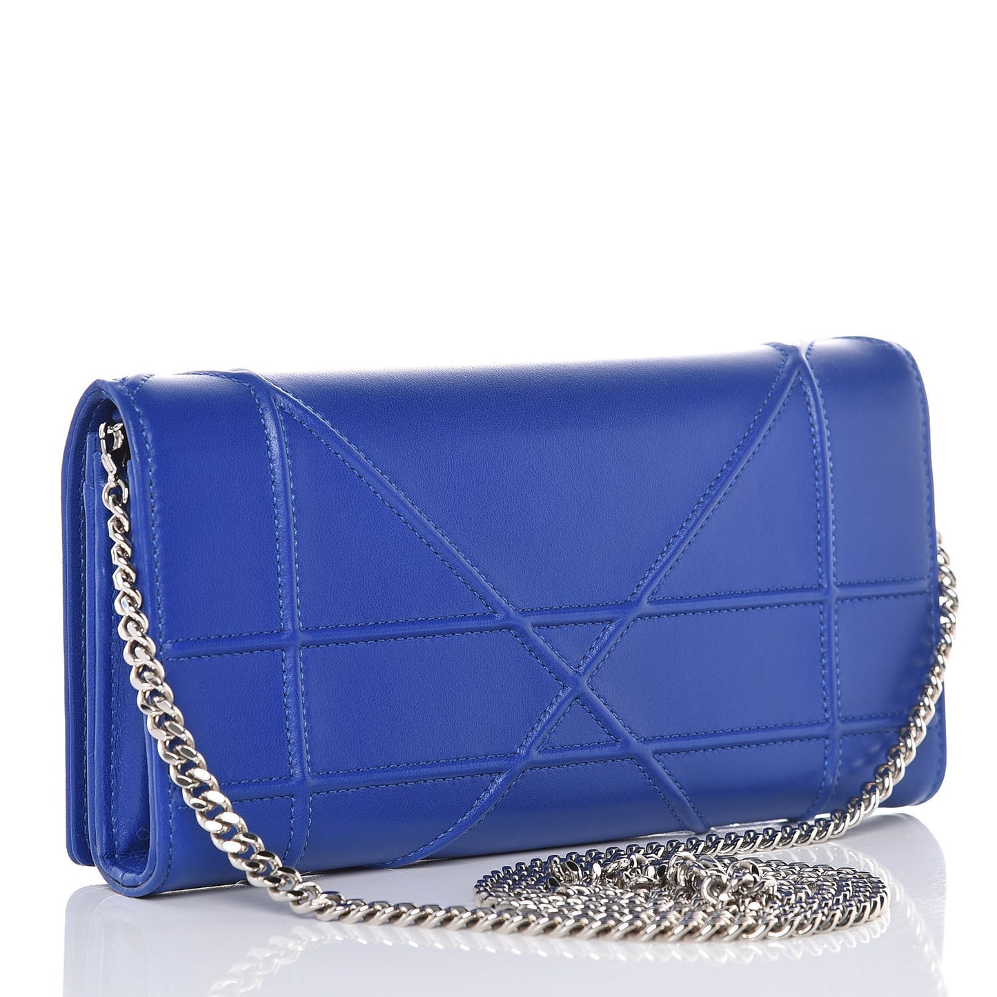 Lambskin Diorama Croisiere Chain Wallet Blue