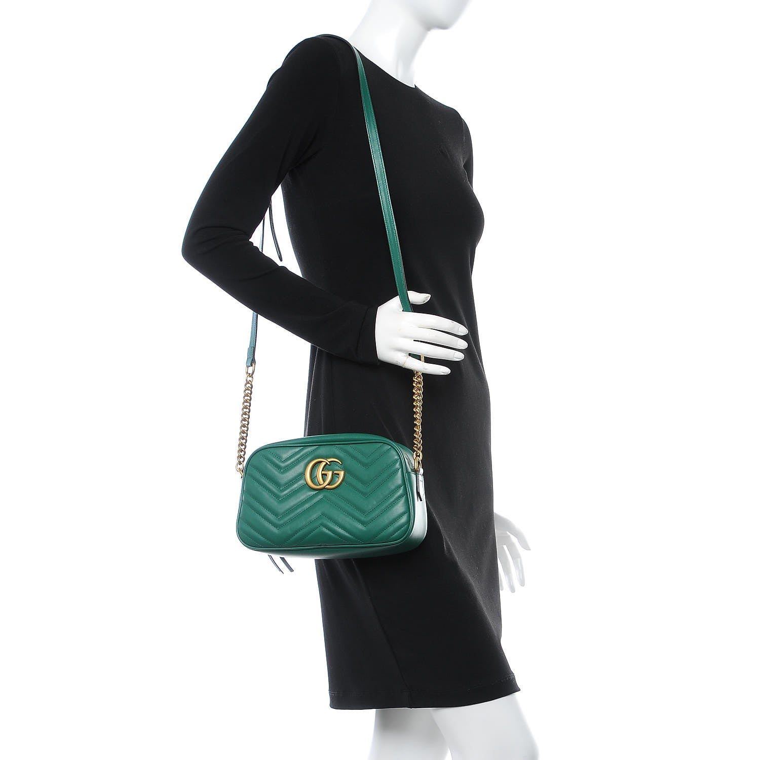 Gucci Calfskin Matelasse Small GG Marmont Chain Shoulder Bag Emerald Green 2 of 8