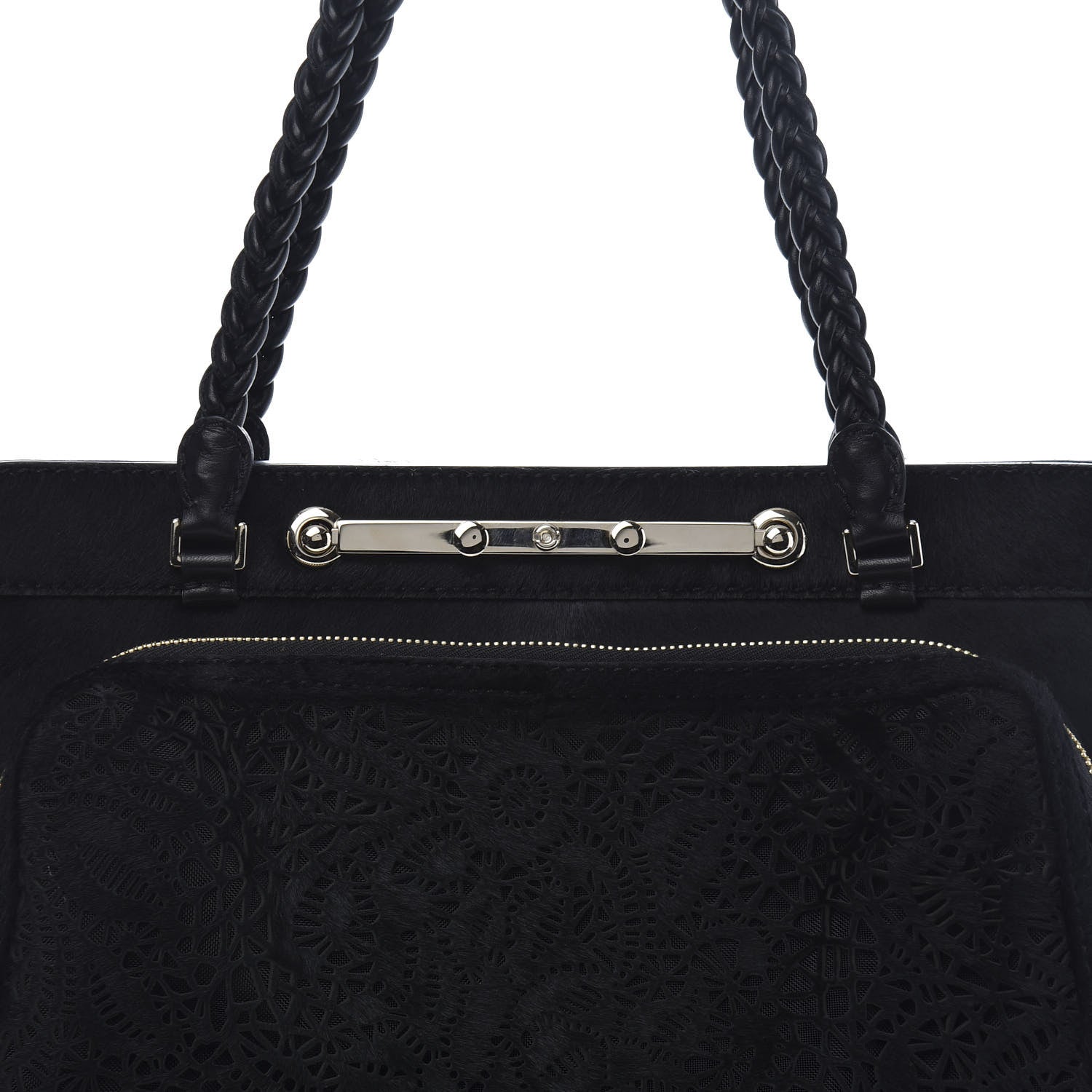 Valentino Garavani Calf Hair Lace Demetra Satchel Black 10 of 12