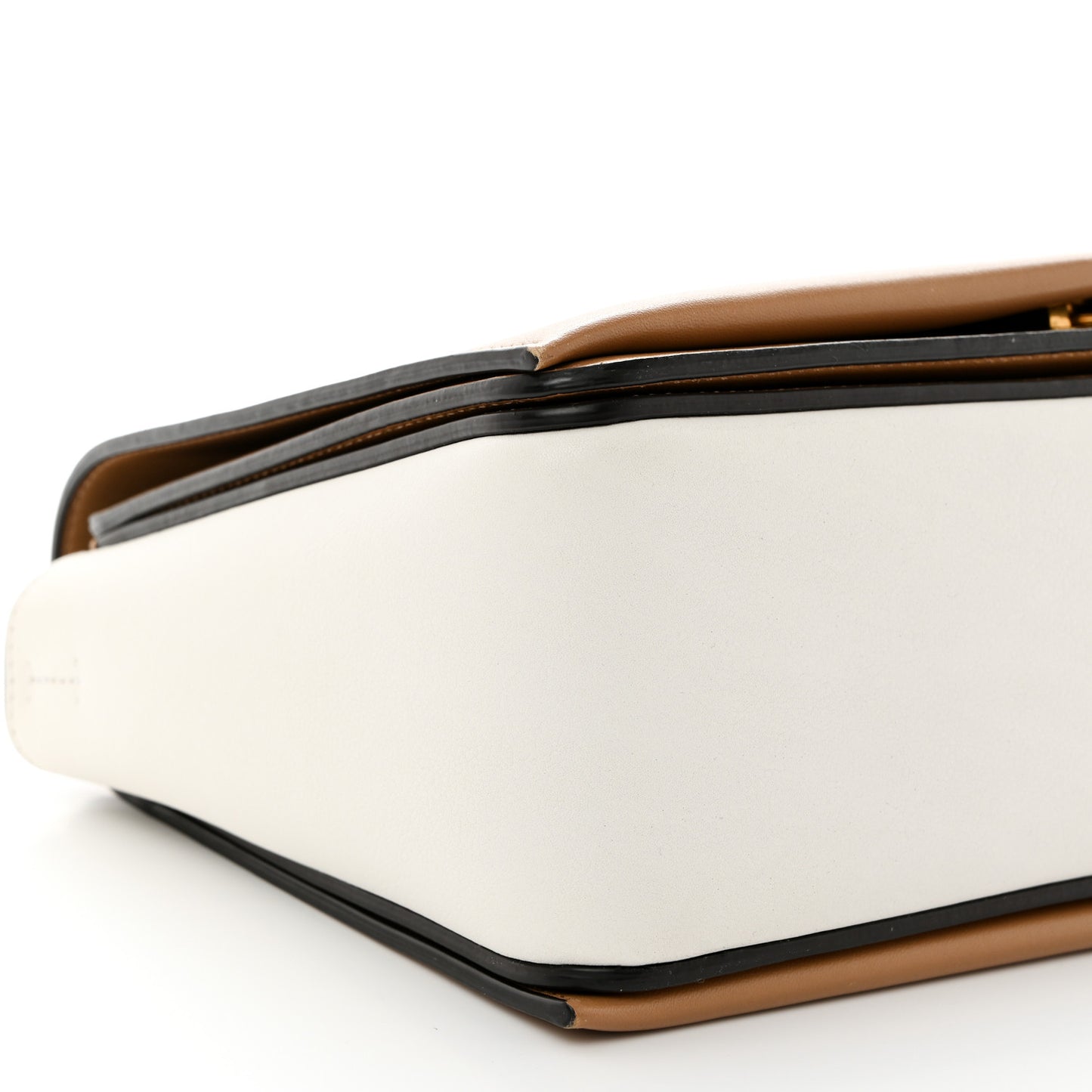 Shiny Smooth Calfskin Medium Frame Shoulder Bag Tan Optic White