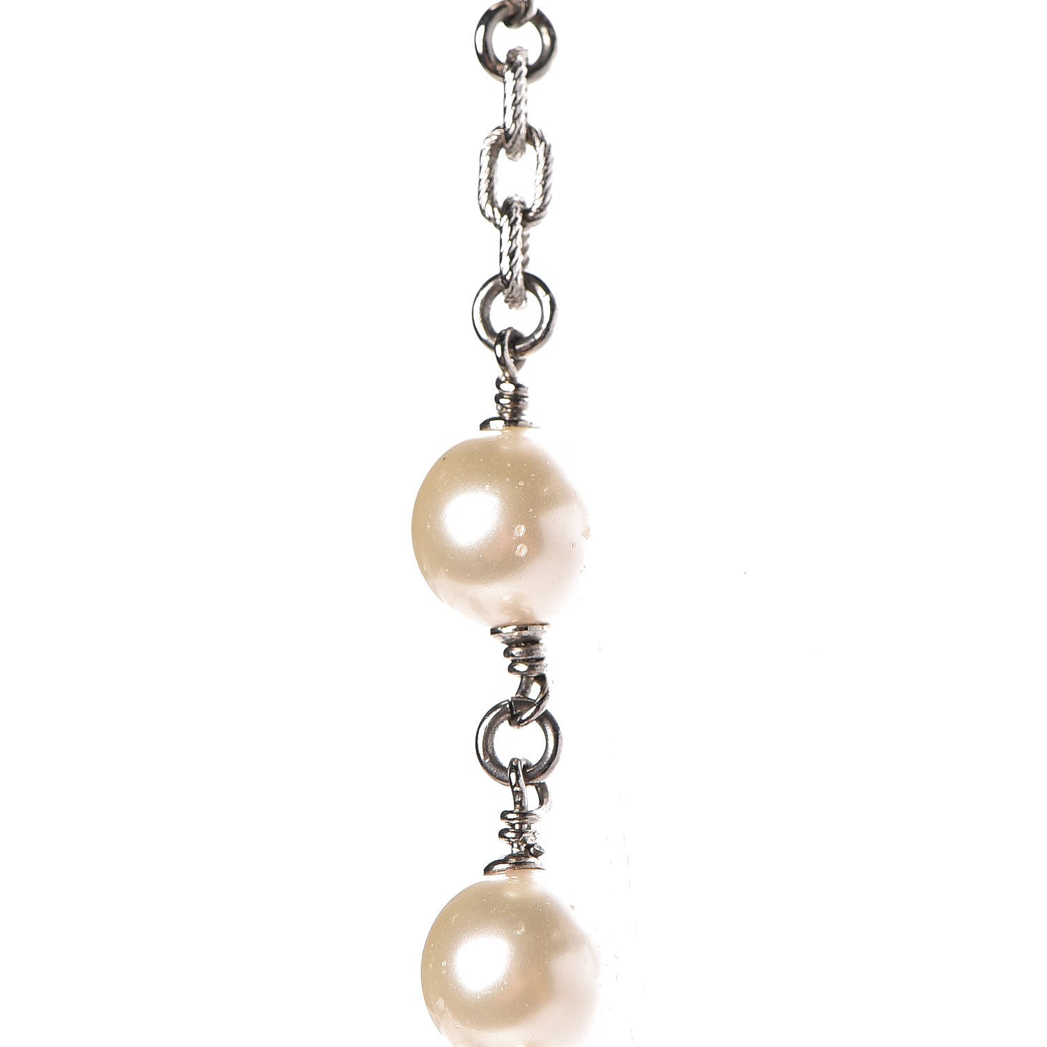 Chanel Crystal Pearl CC Long Necklace Silver 7 of 7
