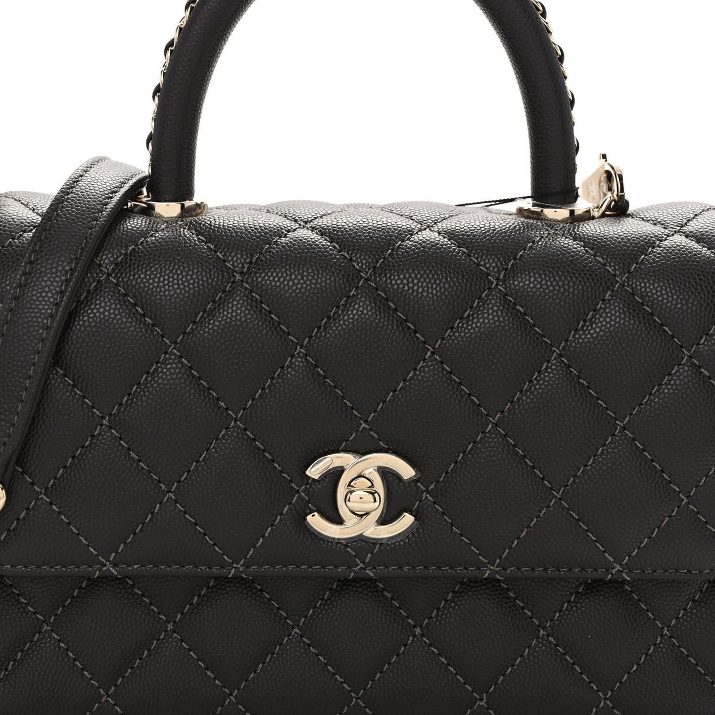 Caviar Quilted Mini Coco Chain Handle Flap Dark Brown