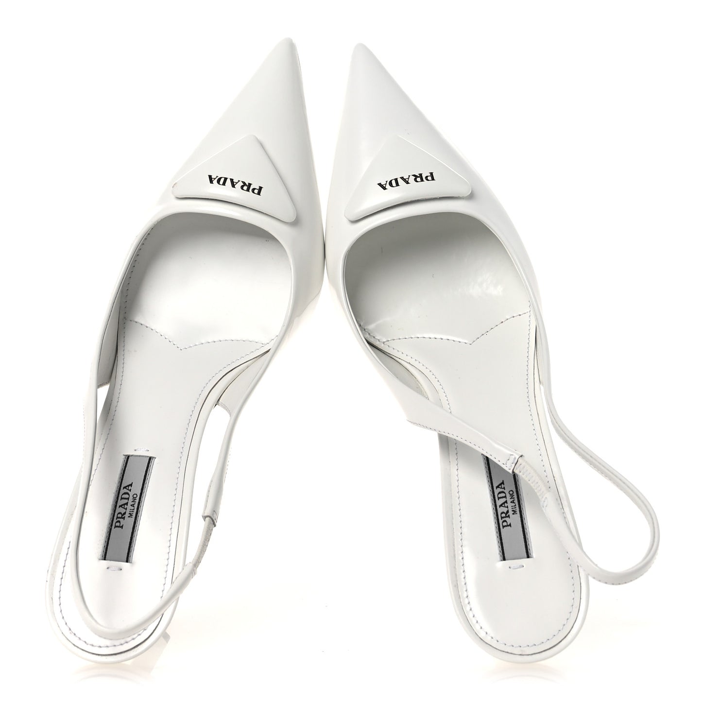 Spazzolato Triangle Logo Pointed Toe 75mm Slingback Pumps 38 White