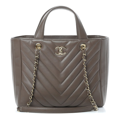 Chanel Calfskin Chevron Quilted Small Statement Shopping Tote Khaki 1 of 11