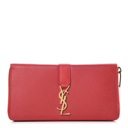 Saint Laurent Calfskin Monogram Zip Around Wallet Red 1 of 8
