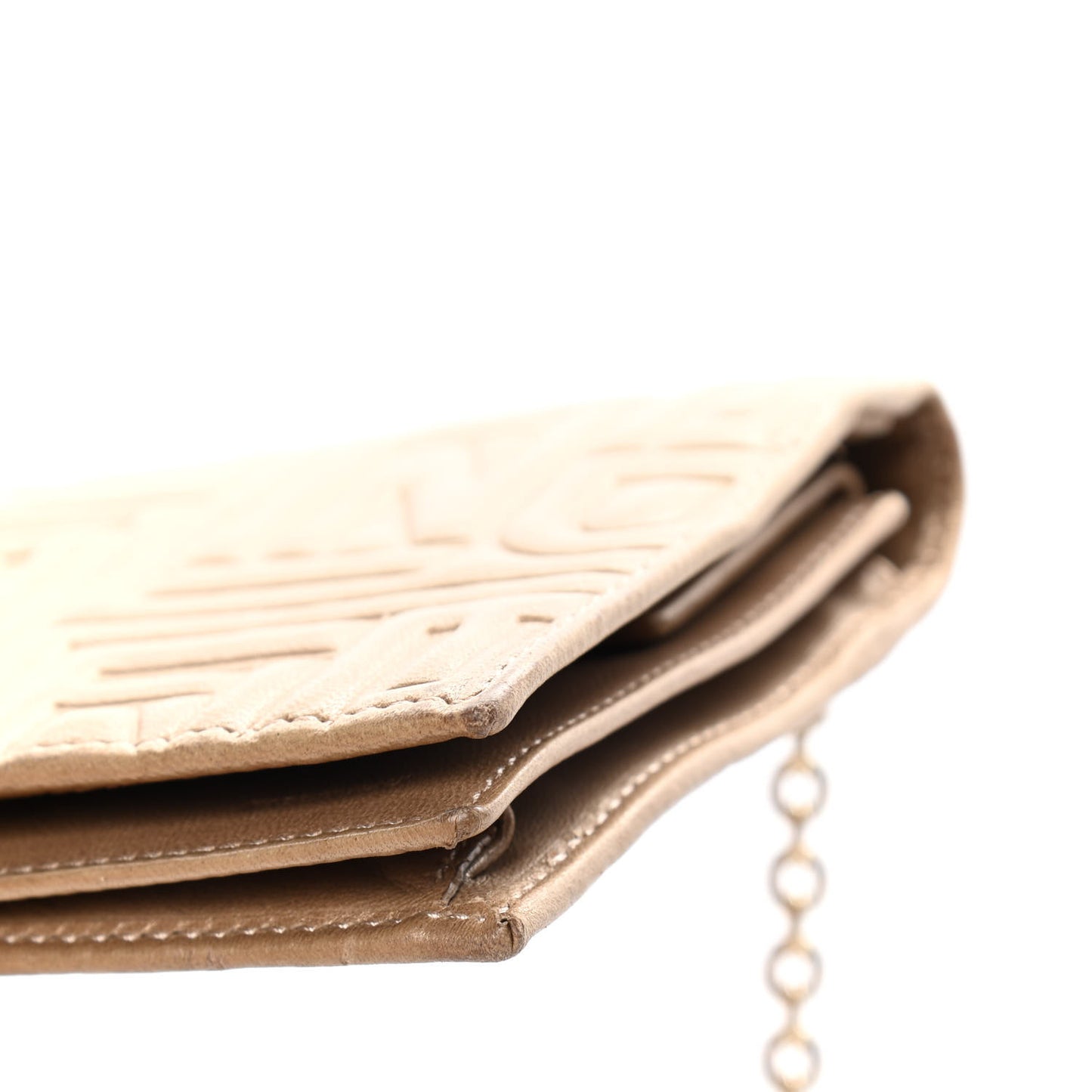 Metallic Nappa Logo Embossed Long Wallet On Chain Gold