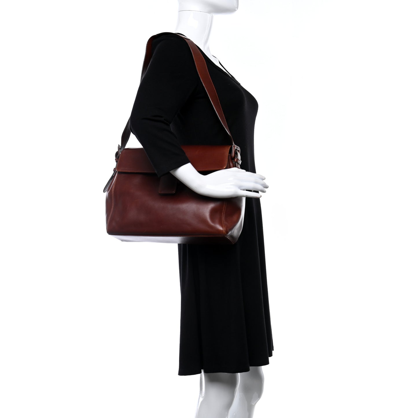 Calfskin Logo Shoulder Bag Brown