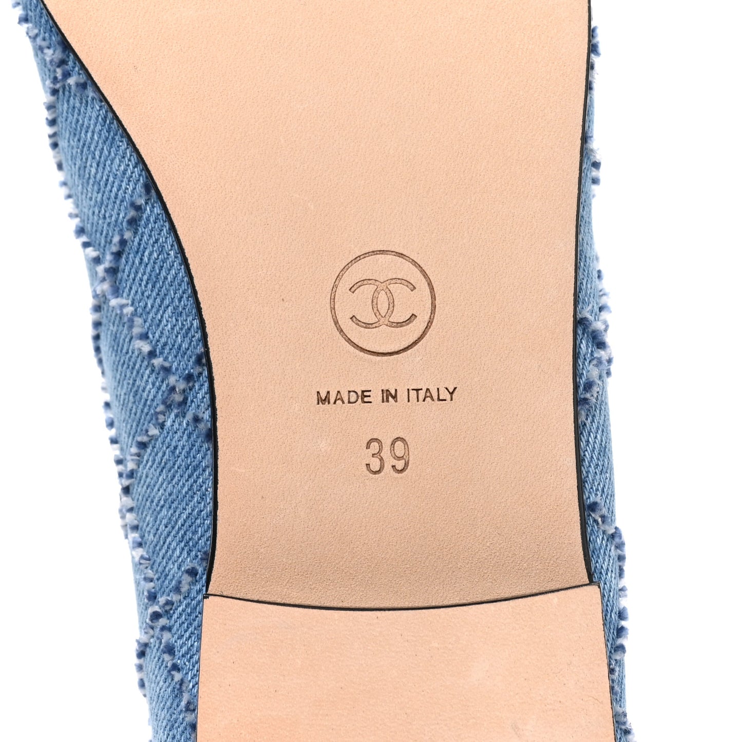 Denim Embroidered Grosgrain CC Cap Toe Ballerina Flats 39 Blue Black