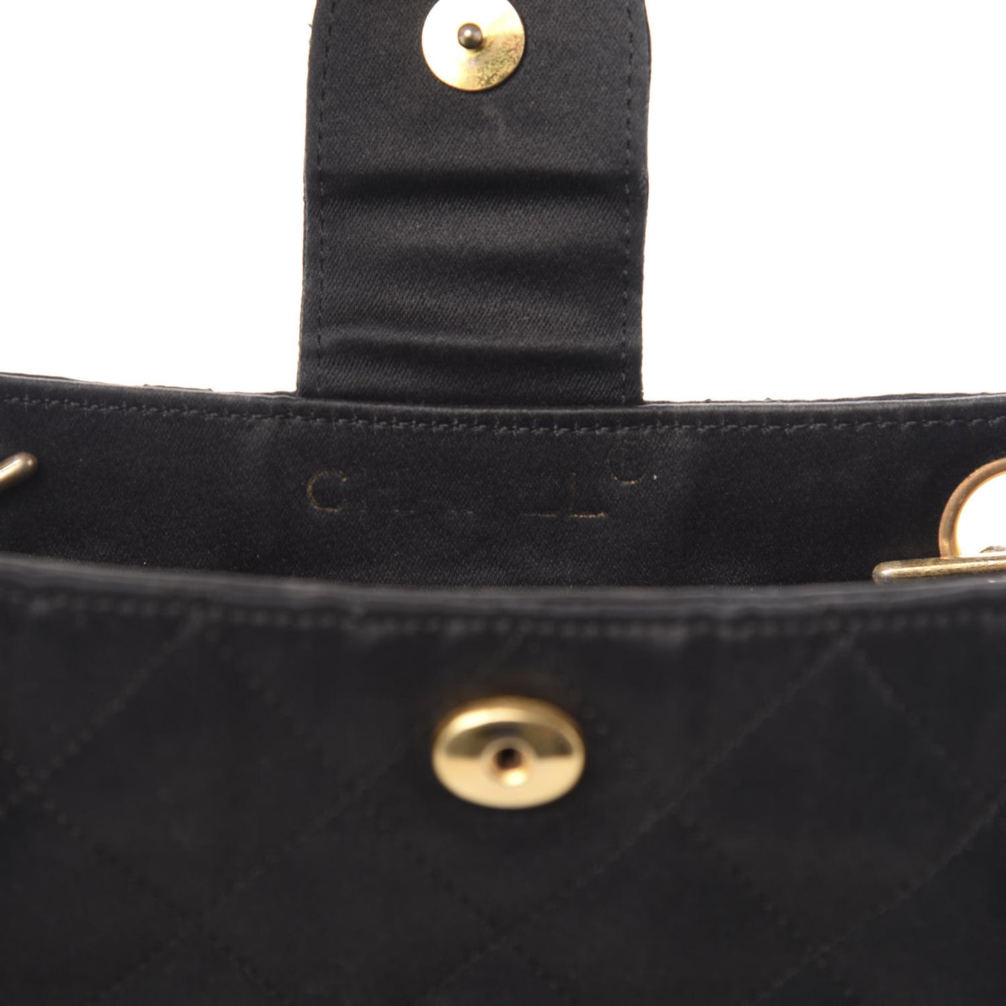 Satin Quilted Crystal CC Shoulder Bag Black