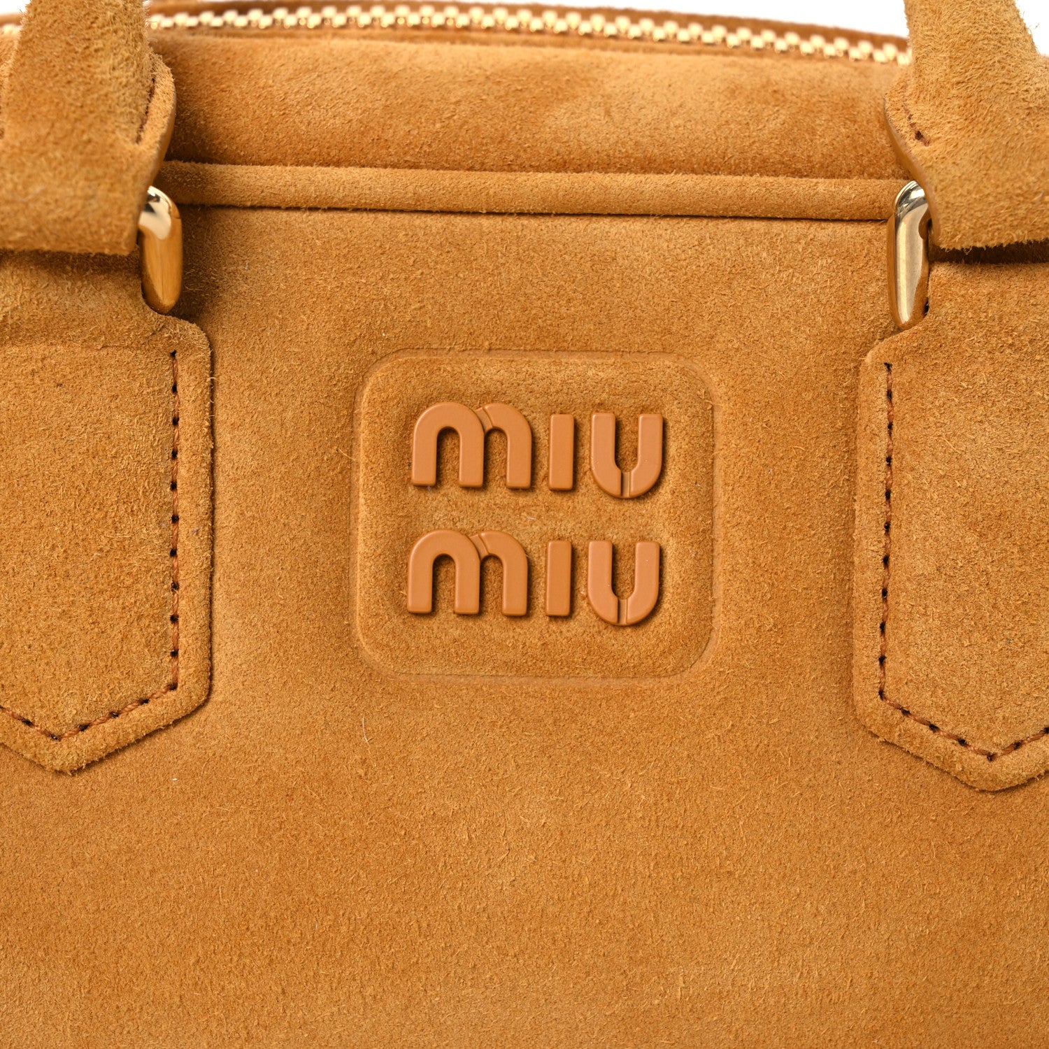Miu Miu Suede Padded Regular Arcadie Top Handle Bag Whiskey 9 of 17