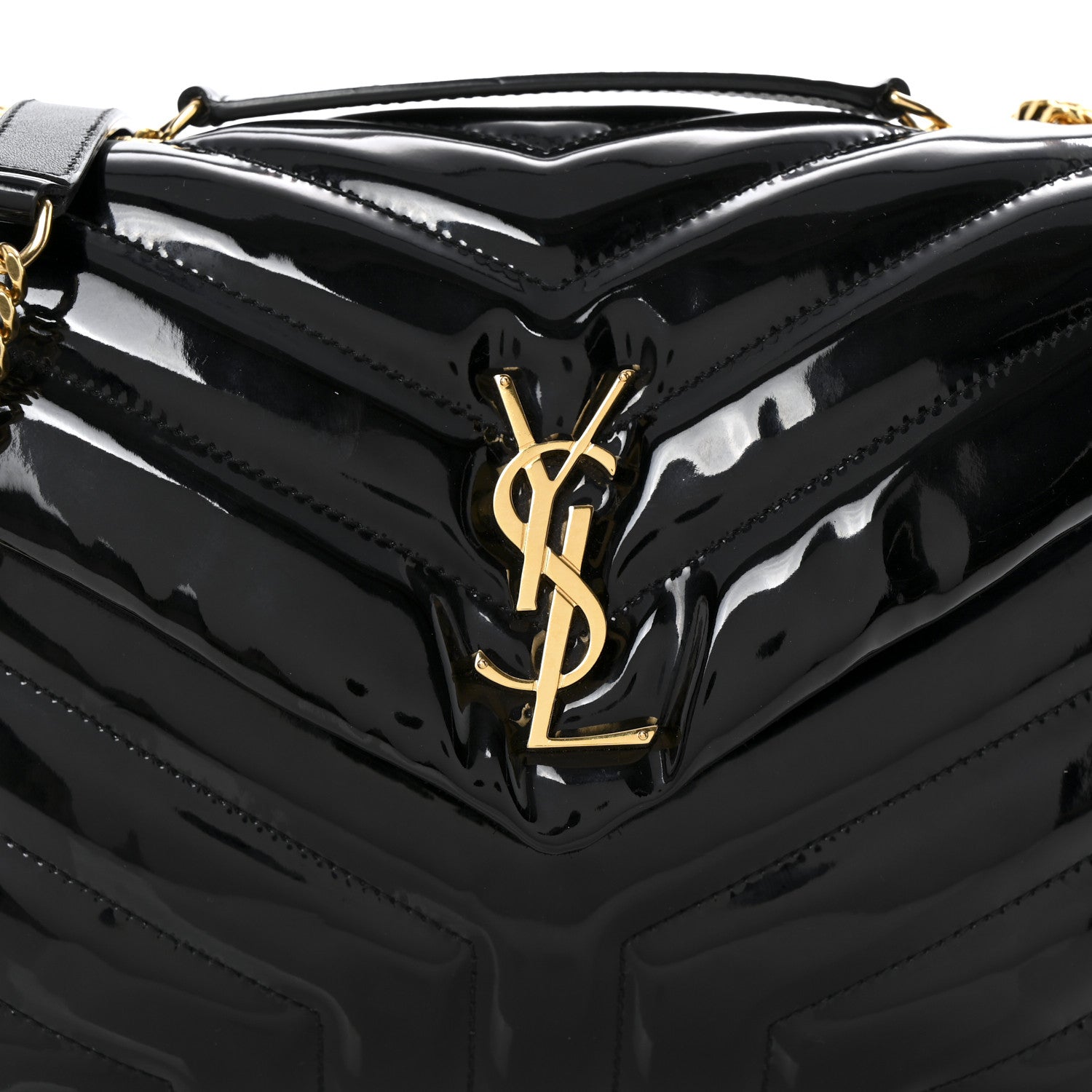 Saint Laurent Patent Y Quilted Monogram Small Loulou Chain Satchel Black 8 of 11