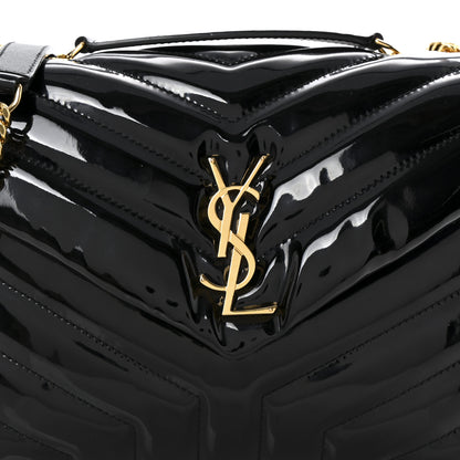 Saint Laurent Patent Y Quilted Monogram Small Loulou Chain Satchel Black 8 of 11