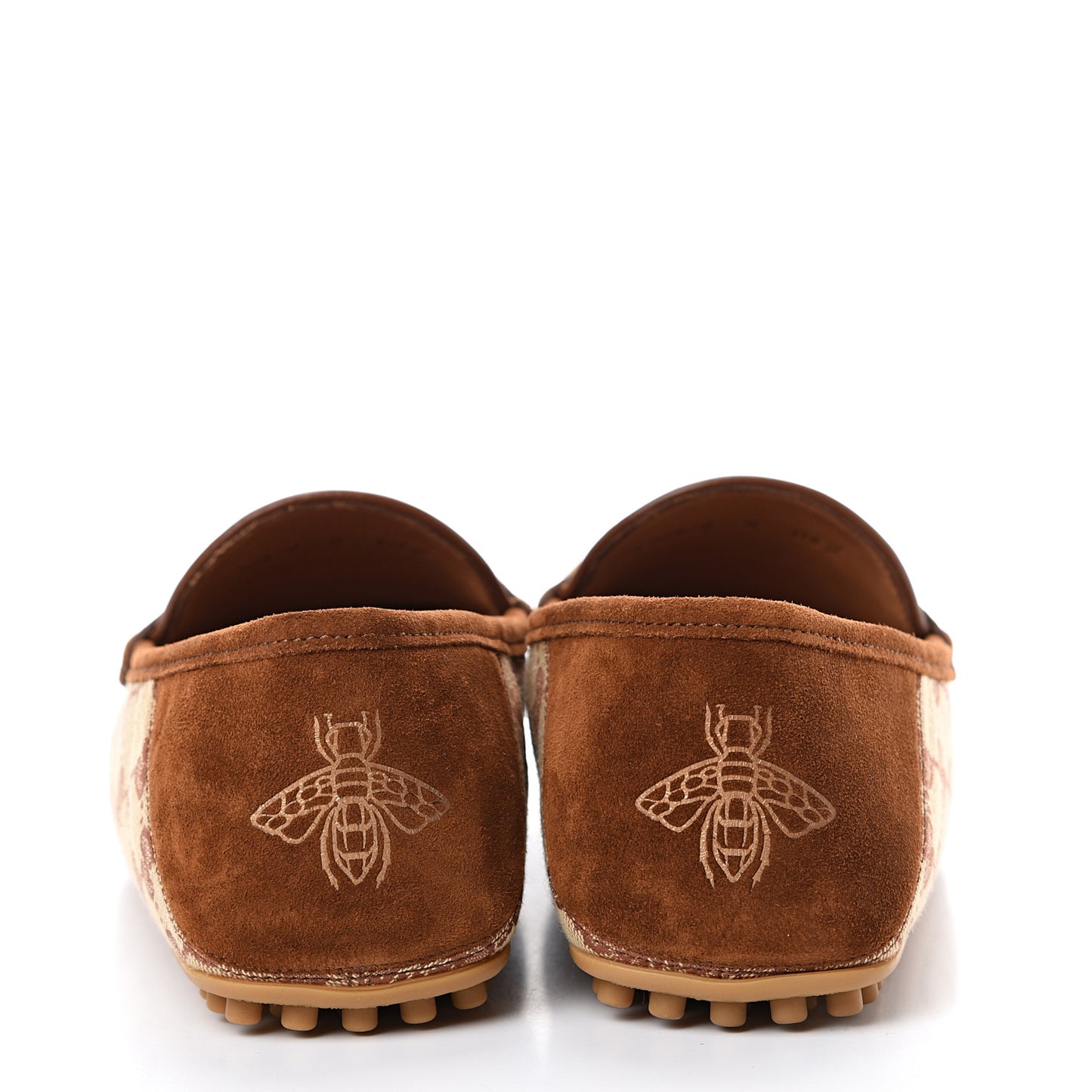 GG Monogram Suede Mens Driver Loafers 8 Beige Ruggine Cuir