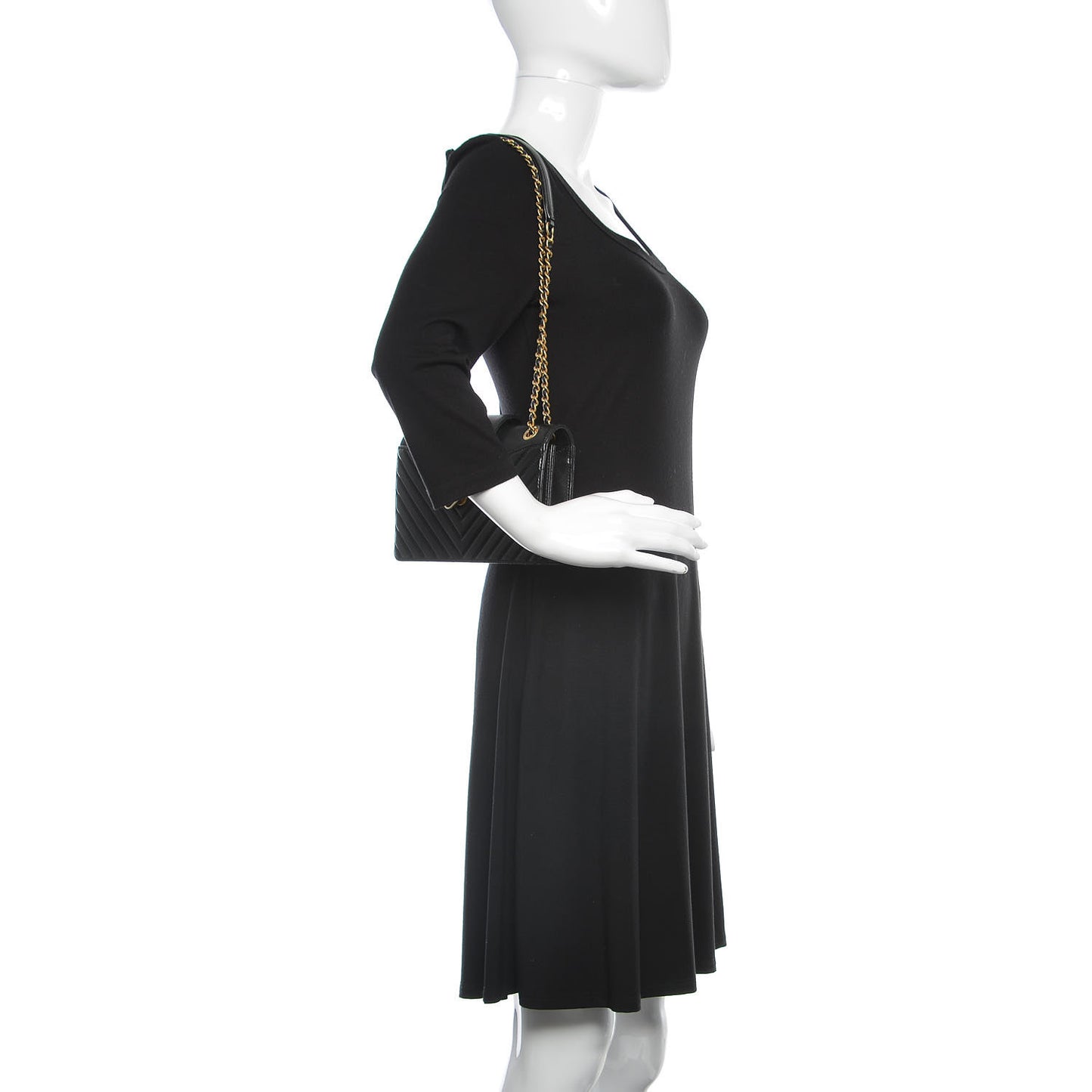 Shiny Sheepskin Chevron Quilted Collar and Tie Mini Flap Black