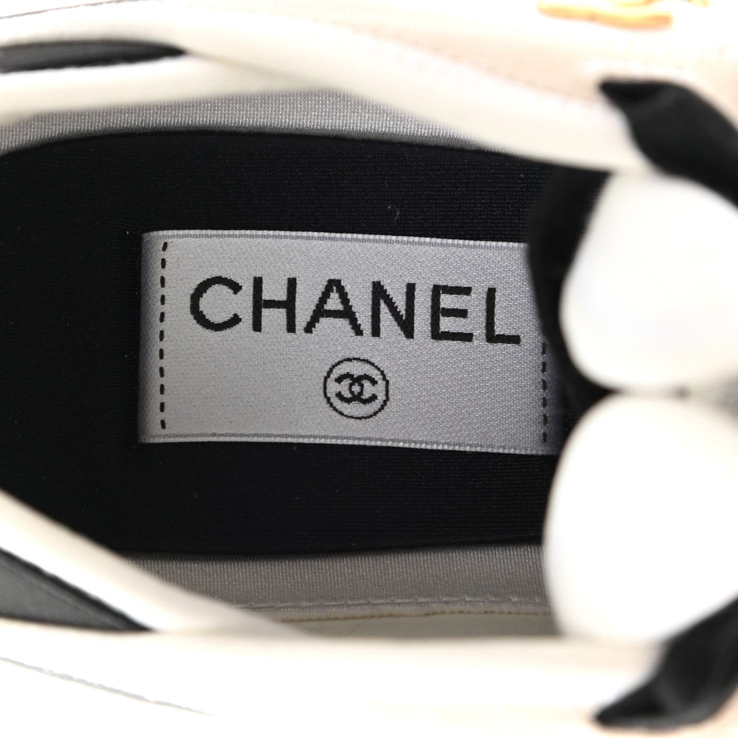 Chanel Velvet Calfskin Mixed Fibers CC Sneakers 38 Ivory Black 7 of 13