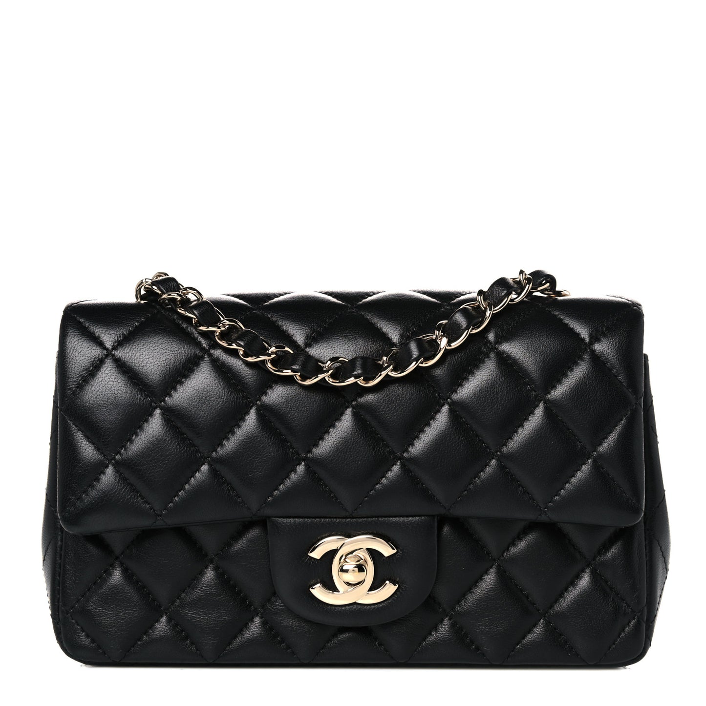 Lambskin Quilted Mini Rectangular Flap Black