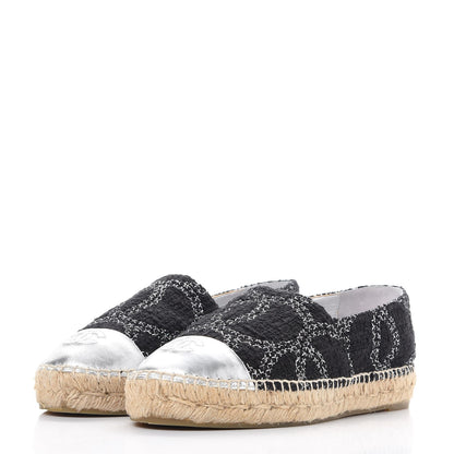 Chanel Tweed Lambskin CC Espadrilles 39 Black Silver 3 of 11